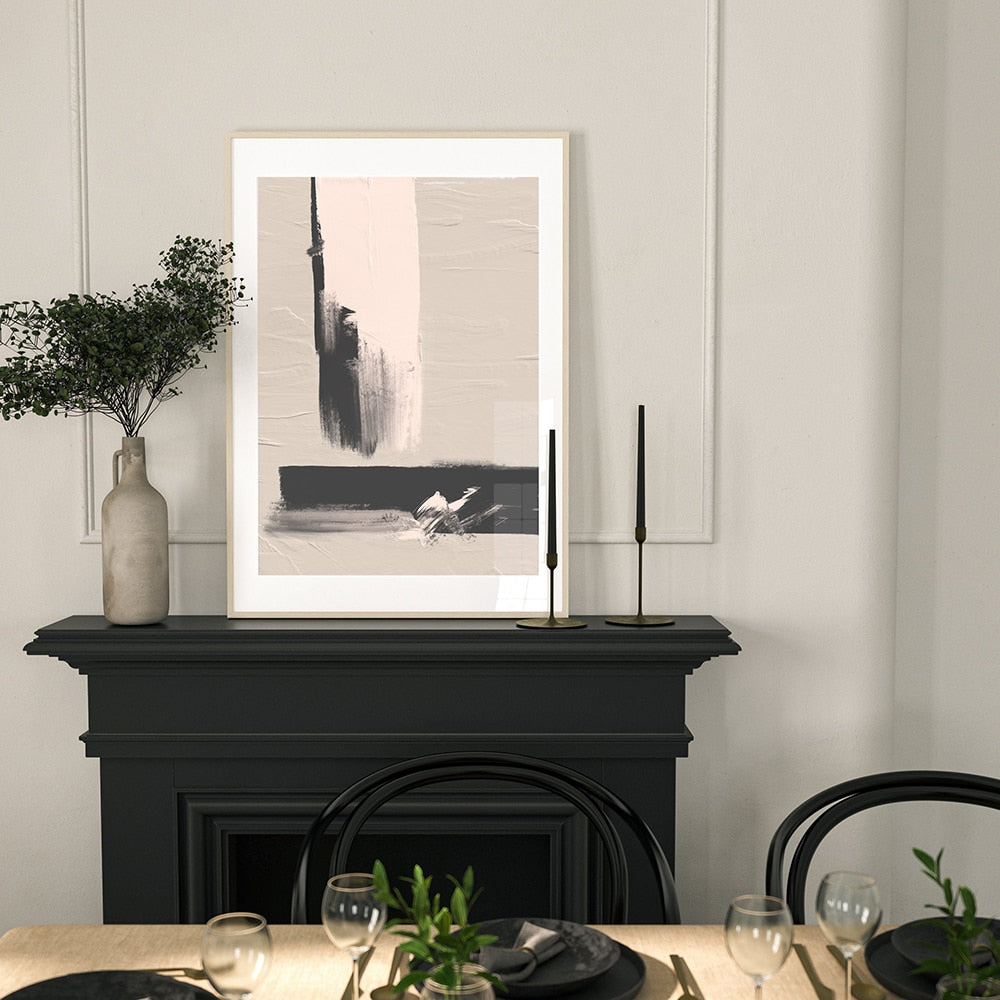 Modern Abstract Beige Black White Minimalist Posters Wall Art Canvas Painting Print Picture Living Room Interior Home Decoration