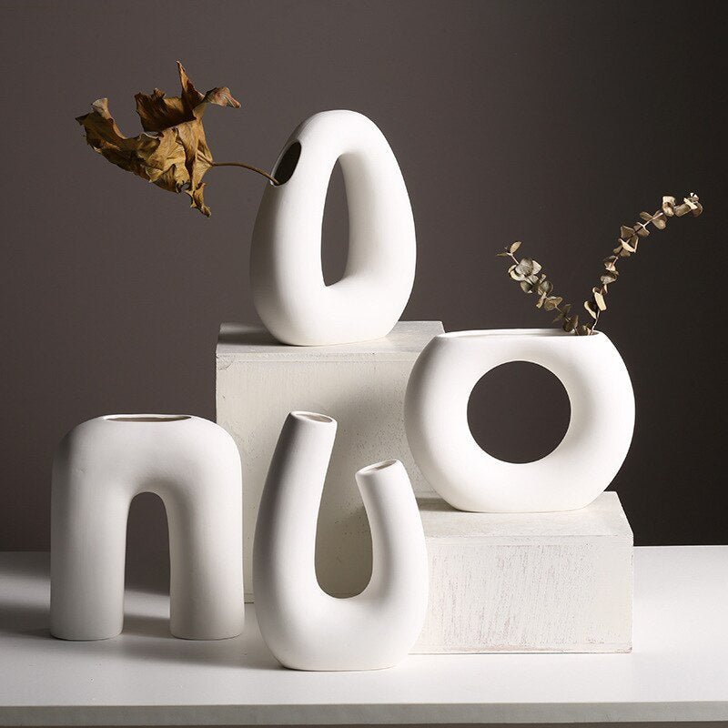 Nordic Ceramic Vase Vegetarian Flower Pot Ornaments Home Decor Living Room Table Decoration Birthday Gift Art Crafts Arrangement