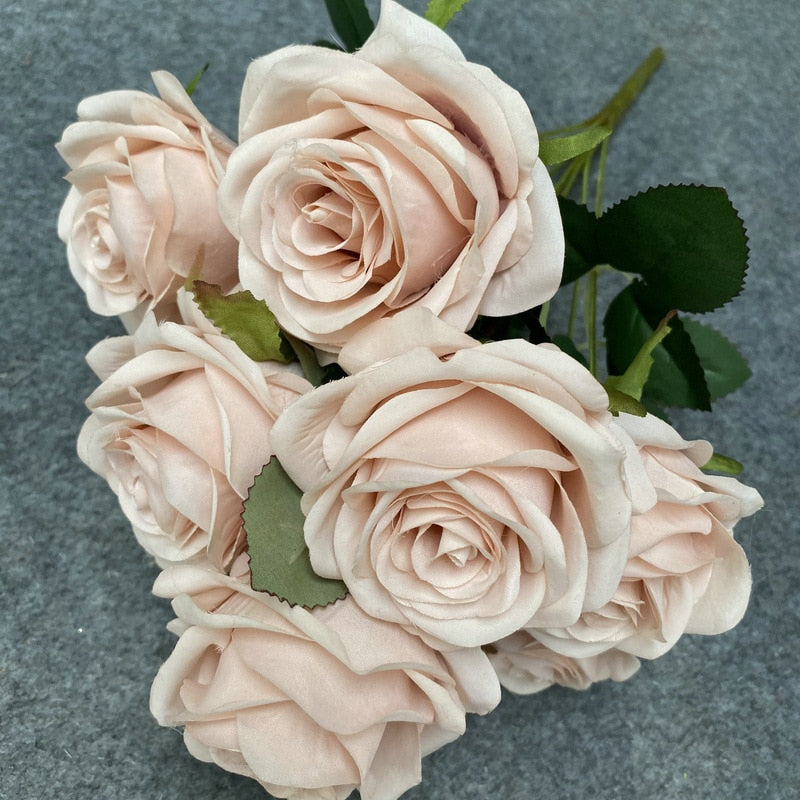 9 Head Artificial Pink Rose Wedding Bridal Bouquet Photography Props Home Garden Decoration Garden Decoration Ornaments