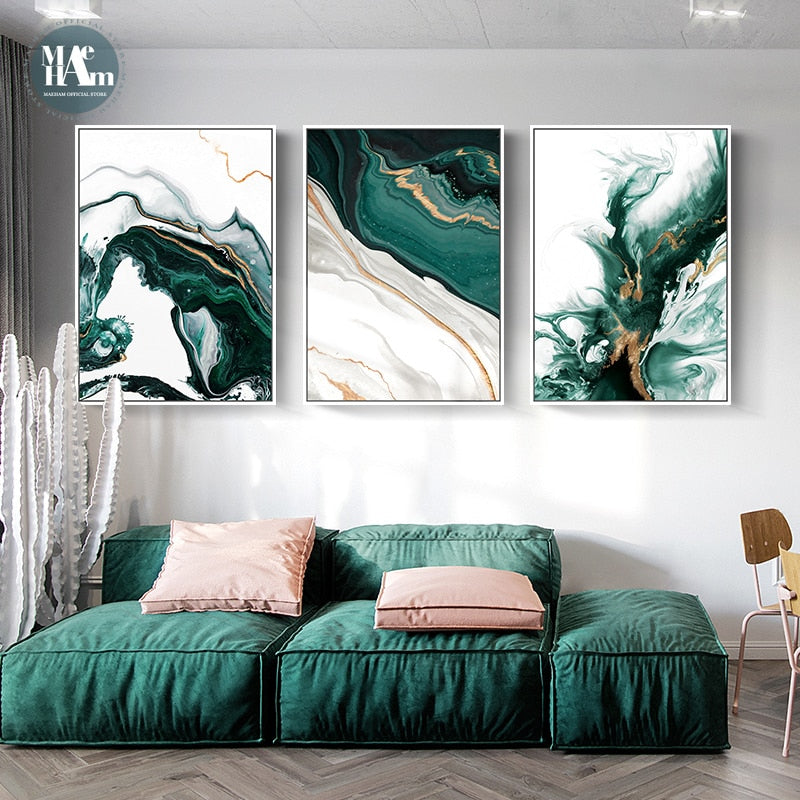 Modern Abstract Gold foil lines Green Canvas Art Paintings For Living Room Bedroom Posters And Prints Wall Poster Home Decor
