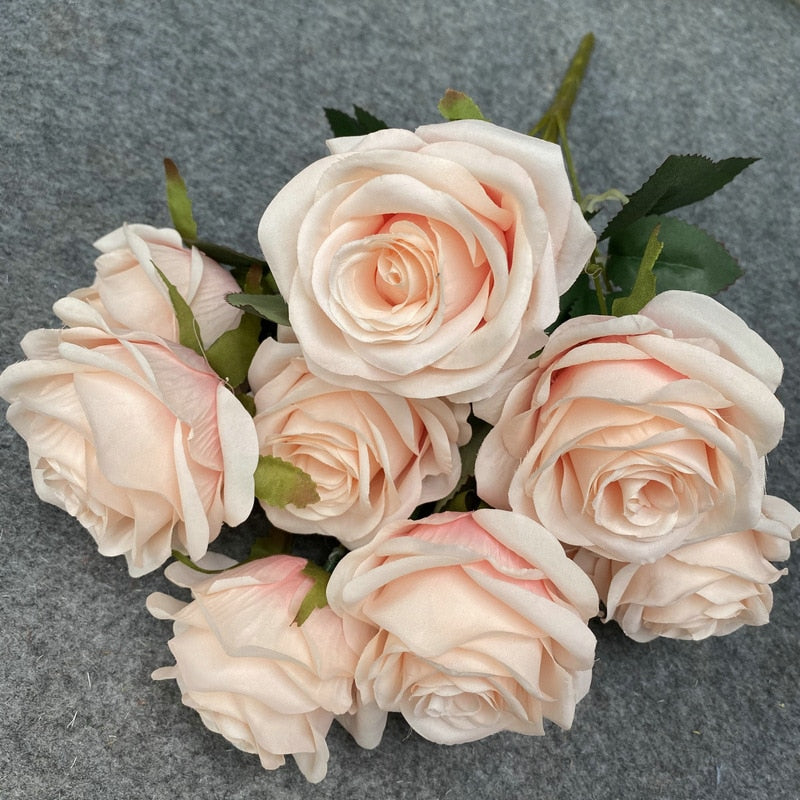 9 Head Artificial Pink Rose Wedding Bridal Bouquet Photography Props Home Garden Decoration Garden Decoration Ornaments