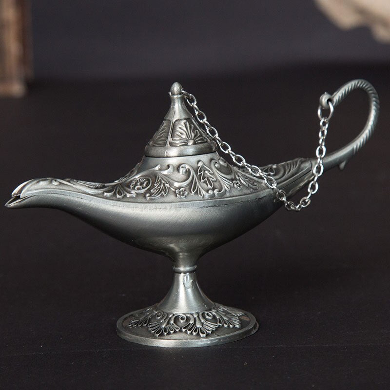 Classic Rare Hollow Legend Aladdin Magic Genie Lamps Incense Burners Metal 12cm(4.7")Retro Wishing Oil Lamp Home Decor Gift