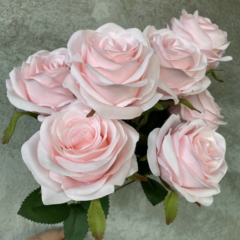 9 Head Artificial Pink Rose Wedding Bridal Bouquet Photography Props Home Garden Decoration Garden Decoration Ornaments