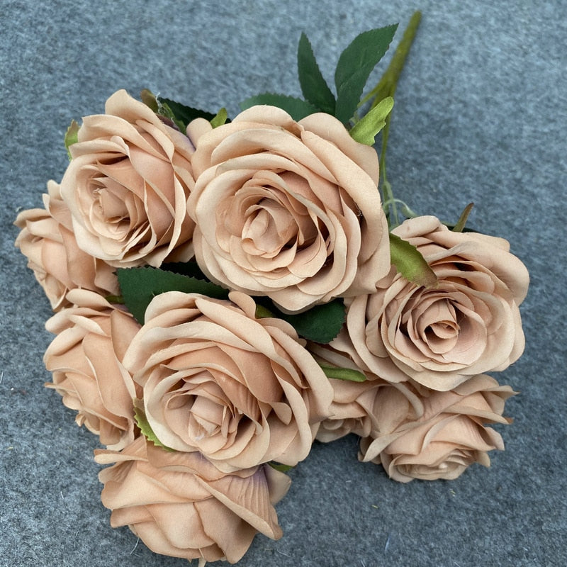 9 Head Artificial Pink Rose Wedding Bridal Bouquet Photography Props Home Garden Decoration Garden Decoration Ornaments