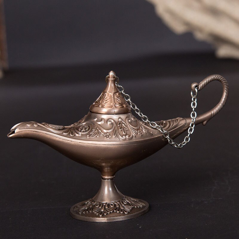 Classic Rare Hollow Legend Aladdin Magic Genie Lamps Incense Burners Metal 12cm(4.7")Retro Wishing Oil Lamp Home Decor Gift