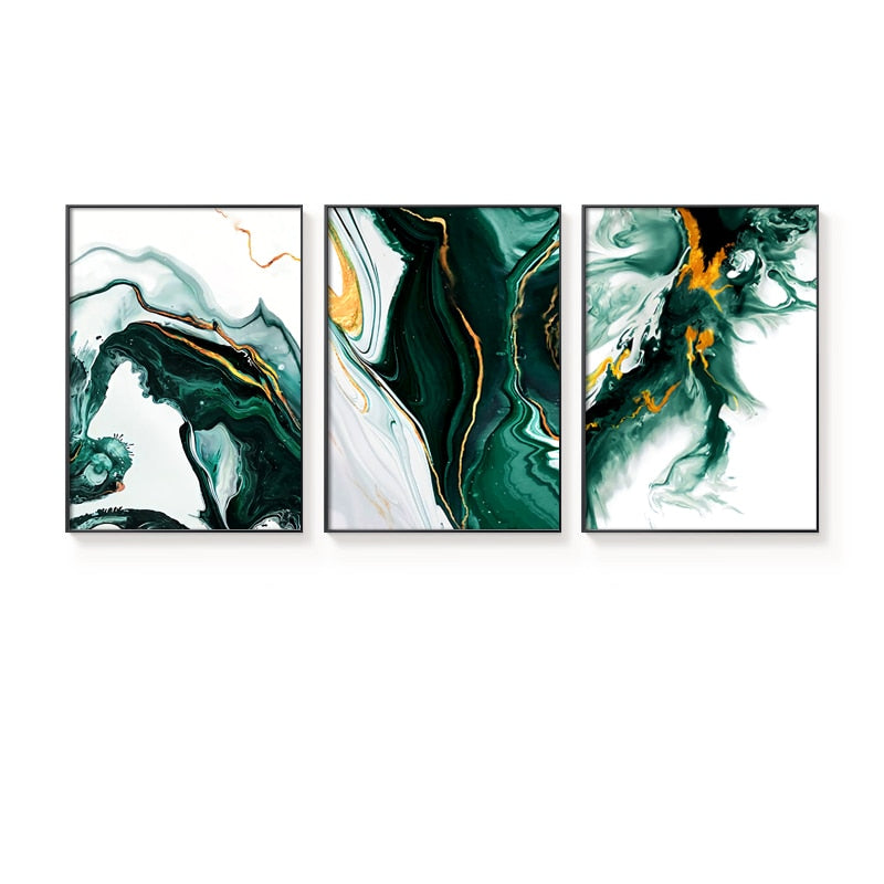 Modern Abstract Gold foil lines Green Canvas Art Paintings For Living Room Bedroom Posters And Prints Wall Poster Home Decor