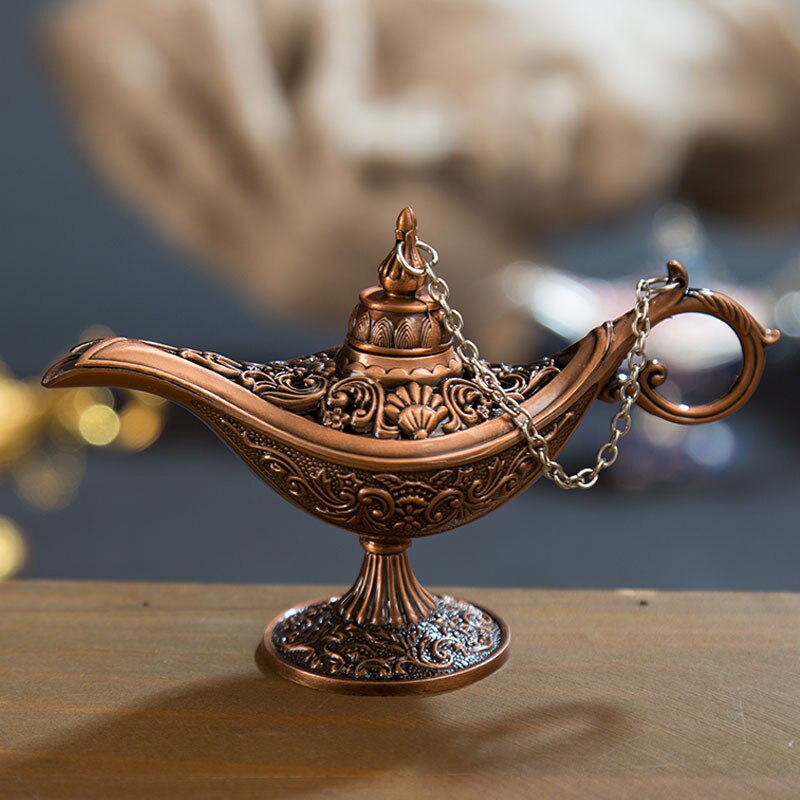 Classic Rare Hollow Legend Aladdin Magic Genie Lamps Incense Burners Metal 12cm(4.7")Retro Wishing Oil Lamp Home Decor Gift