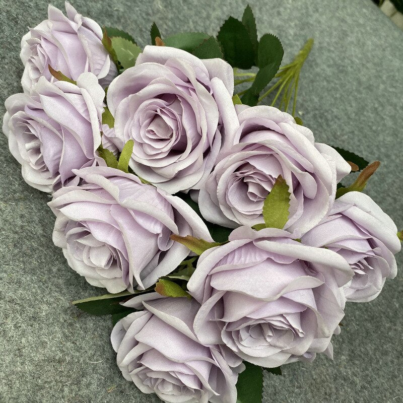 9 Head Artificial Pink Rose Wedding Bridal Bouquet Photography Props Home Garden Decoration Garden Decoration Ornaments