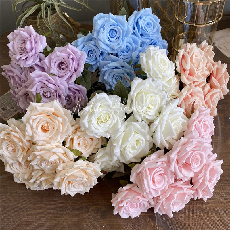 9 Head Artificial Pink Rose Wedding Bridal Bouquet Photography Props Home Garden Decoration Garden Decoration Ornaments