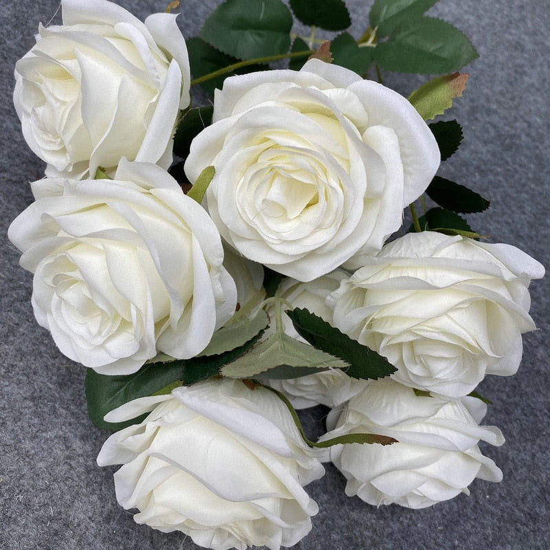 9 Head Artificial Pink Rose Wedding Bridal Bouquet Photography Props Home Garden Decoration Garden Decoration Ornaments