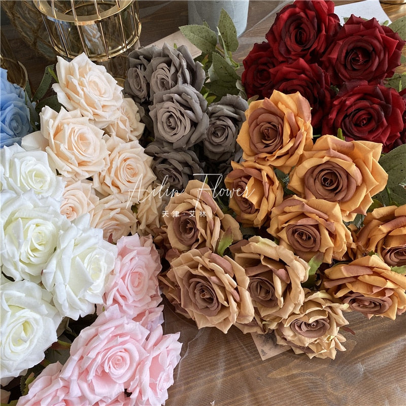 9 Head Artificial Pink Rose Wedding Bridal Bouquet Photography Props Home Garden Decoration Garden Decoration Ornaments