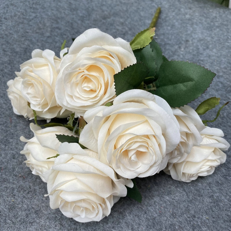 9 Head Artificial Pink Rose Wedding Bridal Bouquet Photography Props Home Garden Decoration Garden Decoration Ornaments