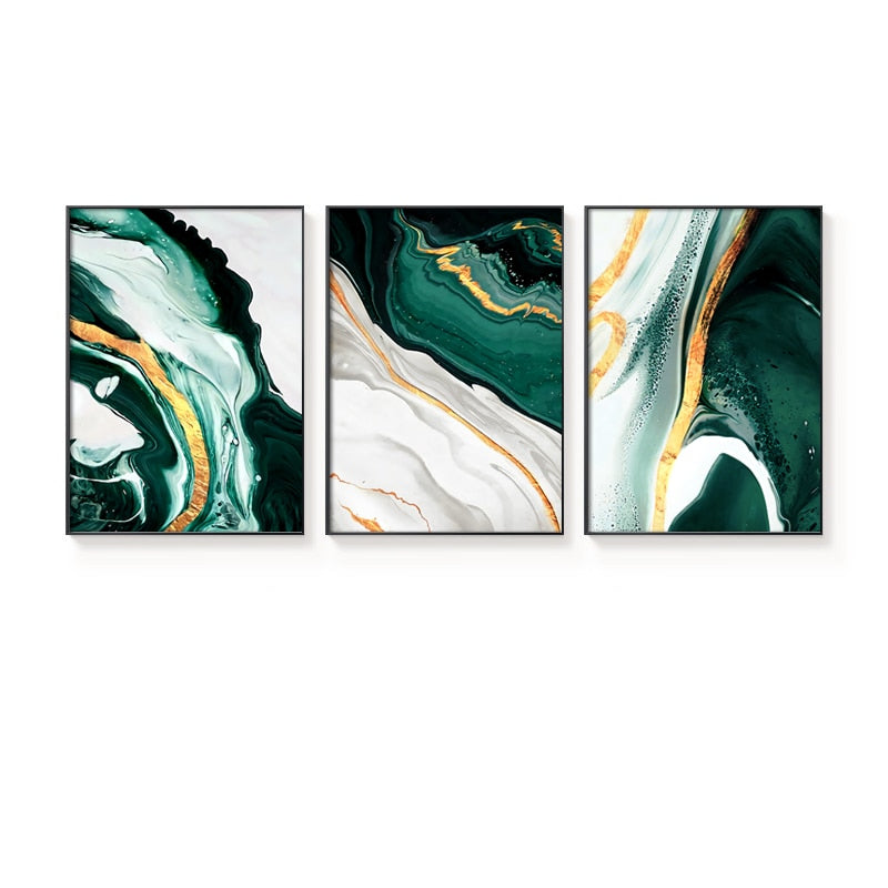 Modern Abstract Gold foil lines Green Canvas Art Paintings For Living Room Bedroom Posters And Prints Wall Poster Home Decor