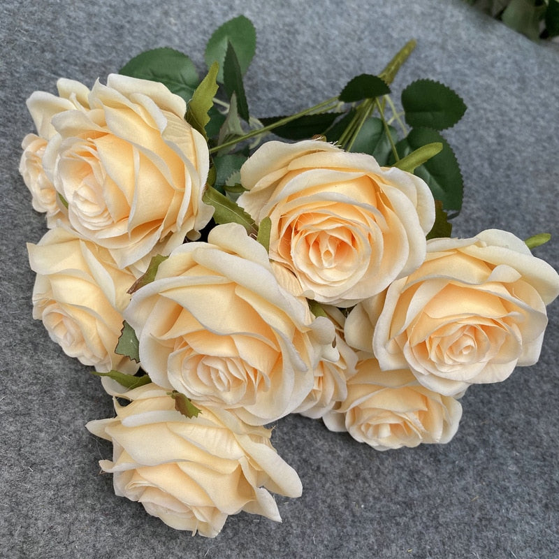 9 Head Artificial Pink Rose Wedding Bridal Bouquet Photography Props Home Garden Decoration Garden Decoration Ornaments