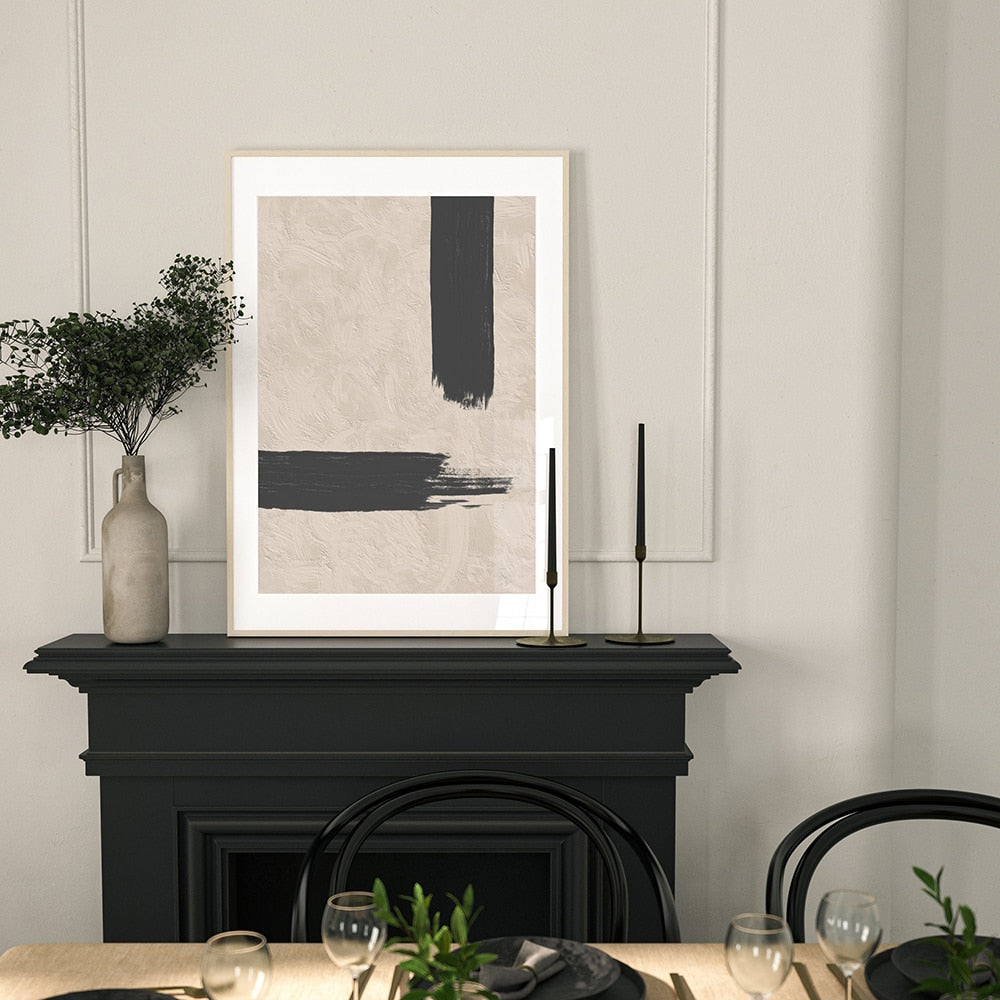 Modern Abstract Beige Black White Minimalist Posters Wall Art Canvas Painting Print Picture Living Room Interior Home Decoration