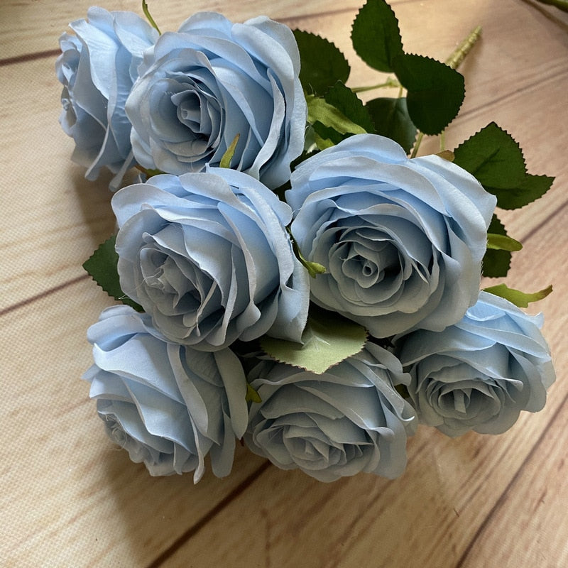 9 Head Artificial Pink Rose Wedding Bridal Bouquet Photography Props Home Garden Decoration Garden Decoration Ornaments