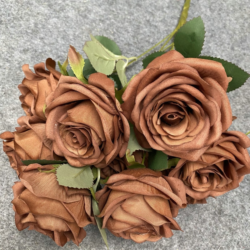 9 Head Artificial Pink Rose Wedding Bridal Bouquet Photography Props Home Garden Decoration Garden Decoration Ornaments