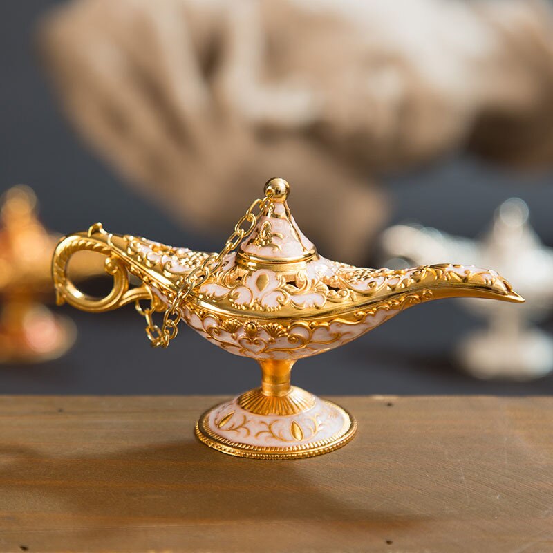 Classic Rare Hollow Legend Aladdin Magic Genie Lamps Incense Burners Metal 12cm(4.7")Retro Wishing Oil Lamp Home Decor Gift
