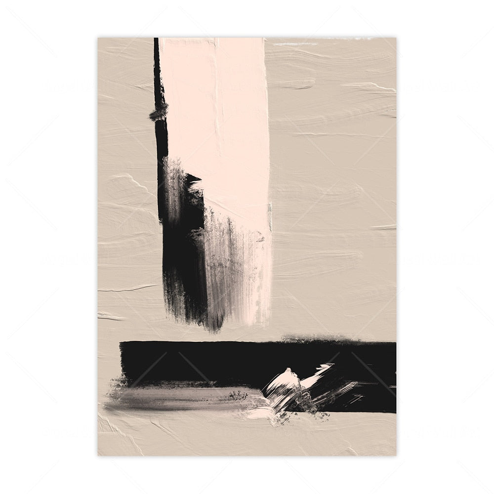 Modern Abstract Beige Black White Minimalist Posters Wall Art Canvas Painting Print Picture Living Room Interior Home Decoration