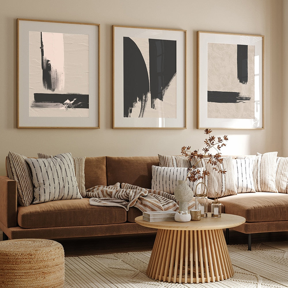Modern Abstract Beige Black White Minimalist Posters Wall Art Canvas Painting Print Picture Living Room Interior Home Decoration