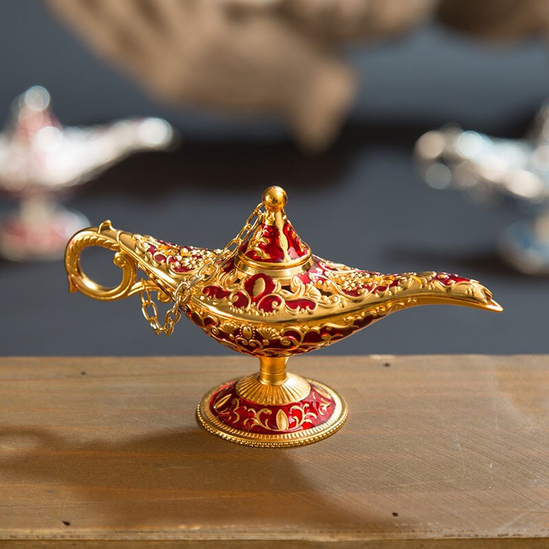 Classic Rare Hollow Legend Aladdin Magic Genie Lamps Incense Burners Metal 12cm(4.7")Retro Wishing Oil Lamp Home Decor Gift