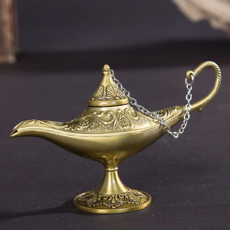 Classic Rare Hollow Legend Aladdin Magic Genie Lamps Incense Burners Metal 12cm(4.7")Retro Wishing Oil Lamp Home Decor Gift