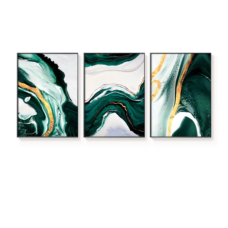 Modern Abstract Gold foil lines Green Canvas Art Paintings For Living Room Bedroom Posters And Prints Wall Poster Home Decor