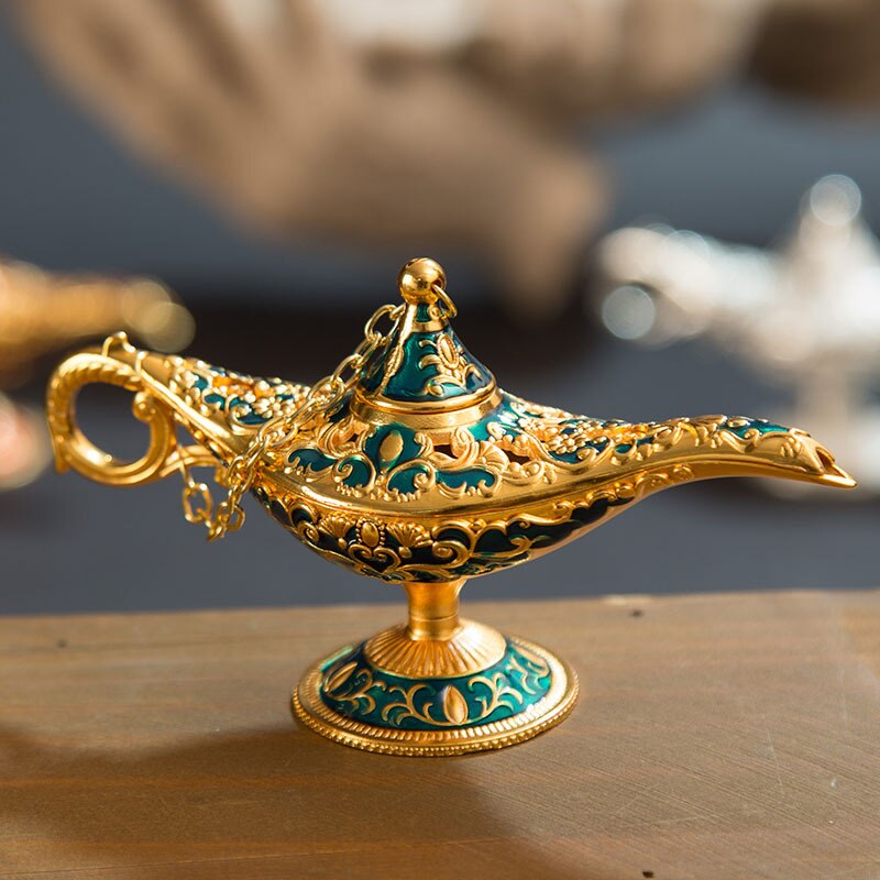 Classic Rare Hollow Legend Aladdin Magic Genie Lamps Incense Burners Metal 12cm(4.7")Retro Wishing Oil Lamp Home Decor Gift