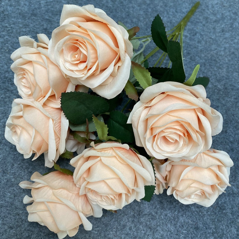 9 Head Artificial Pink Rose Wedding Bridal Bouquet Photography Props Home Garden Decoration Garden Decoration Ornaments