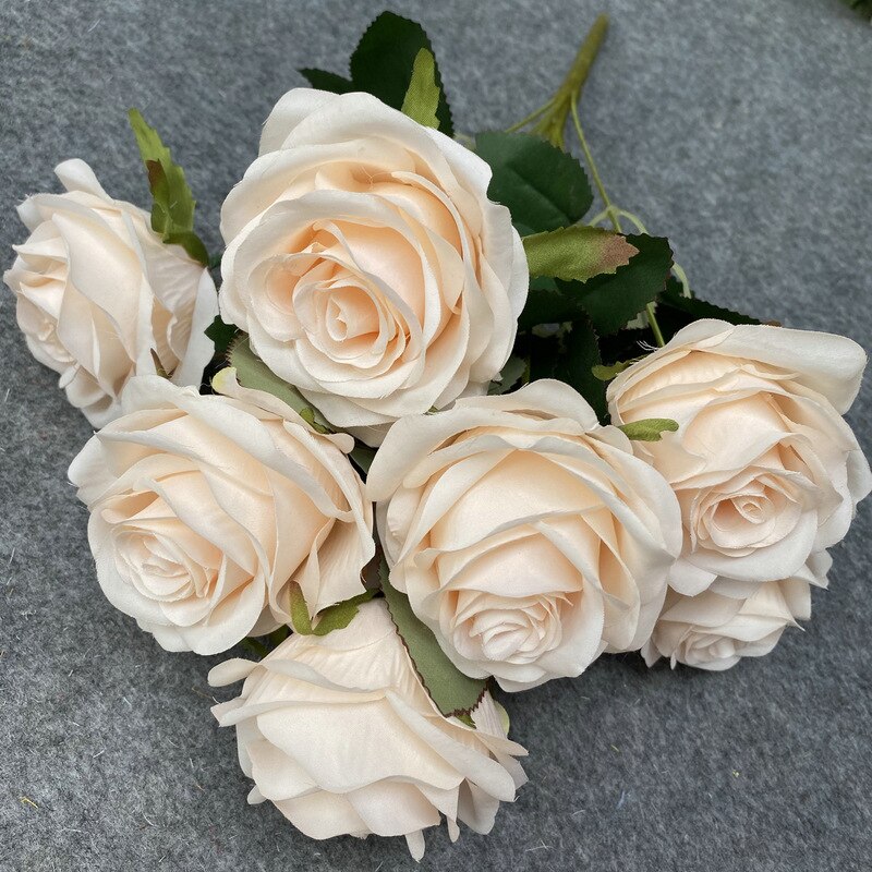 9 Head Artificial Pink Rose Wedding Bridal Bouquet Photography Props Home Garden Decoration Garden Decoration Ornaments