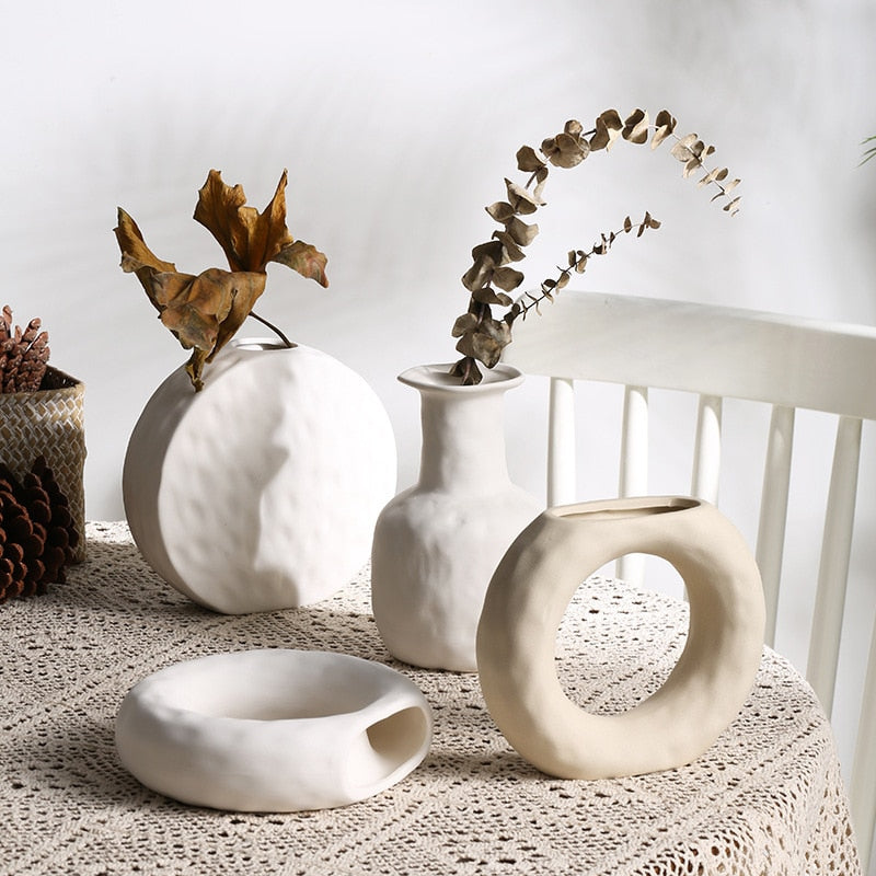Nordic Ceramic Vase Vegetarian Flower Pot Ornaments Home Decor Living Room Table Decoration Birthday Gift Art Crafts Arrangement