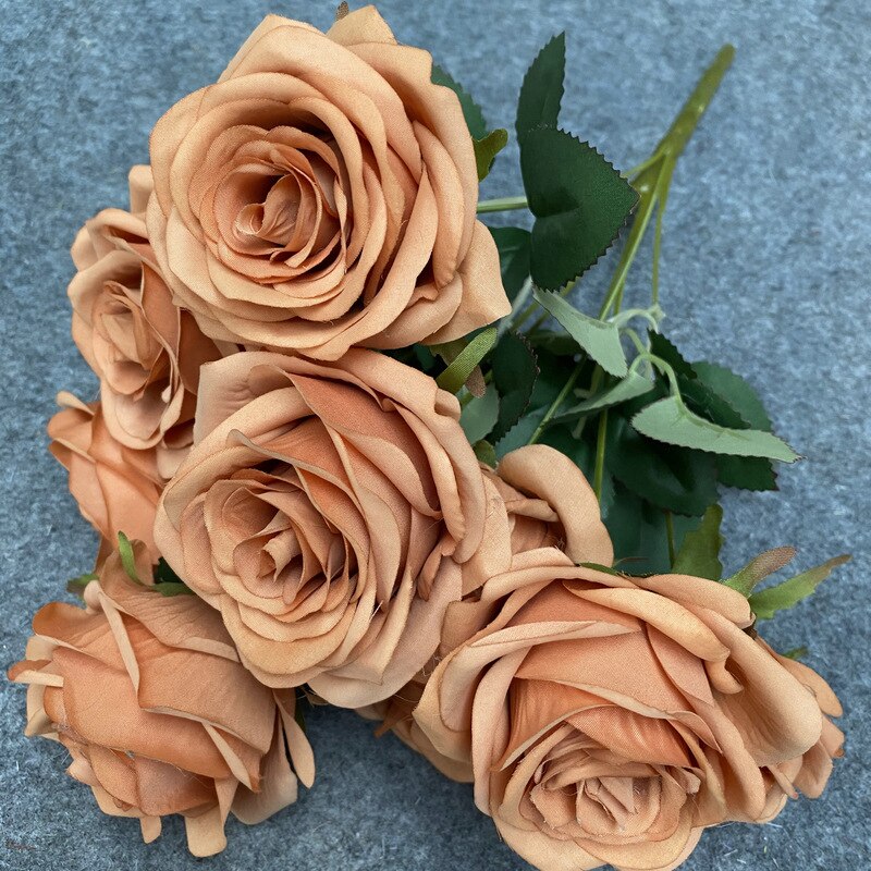 9 Head Artificial Pink Rose Wedding Bridal Bouquet Photography Props Home Garden Decoration Garden Decoration Ornaments