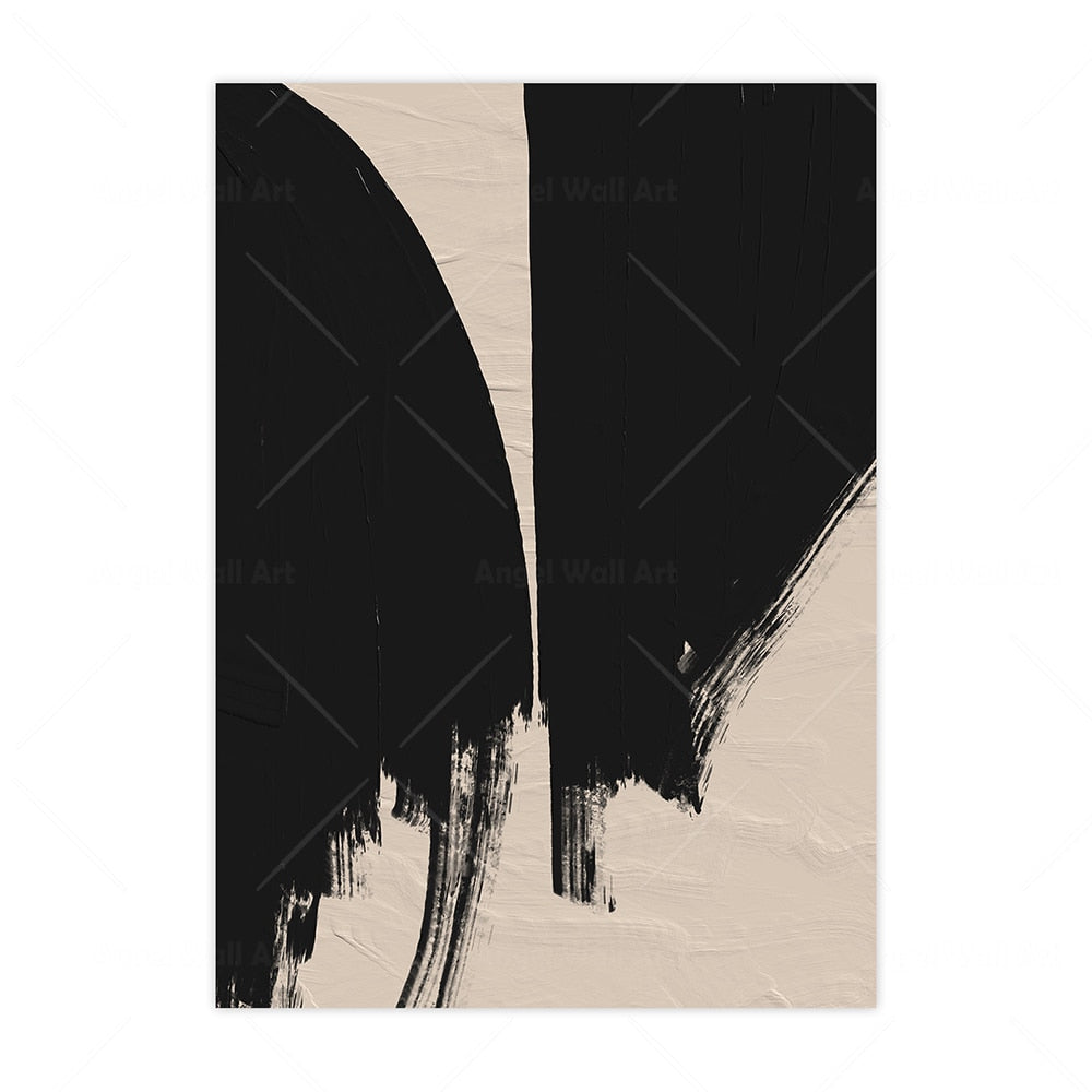 Modern Abstract Beige Black White Minimalist Posters Wall Art Canvas Painting Print Picture Living Room Interior Home Decoration