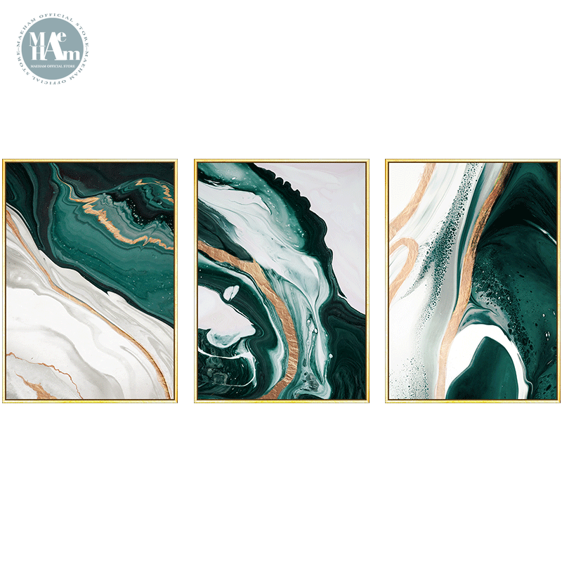 Modern Abstract Gold foil lines Green Canvas Art Paintings For Living Room Bedroom Posters And Prints Wall Poster Home Decor