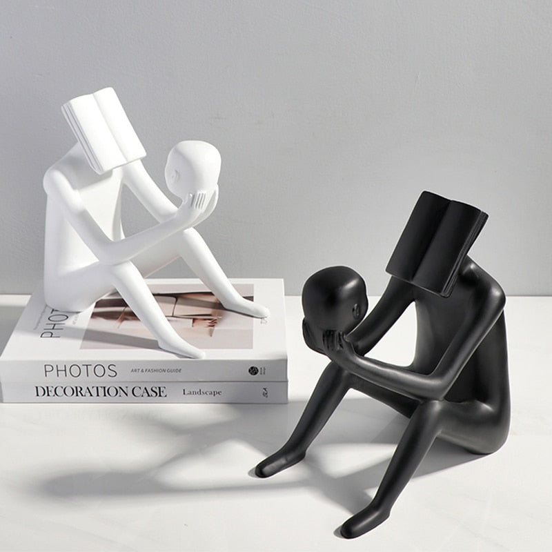 Creative Readers Statue Resin Figures Modern Home Living Room Decoration Office Desk Accessories Miniature Bookshelf Decoration
