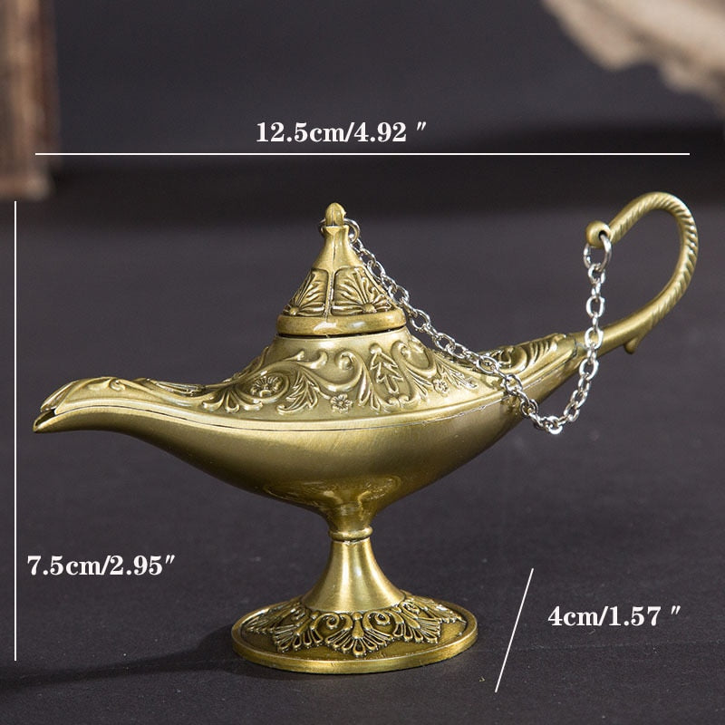 Classic Rare Hollow Legend Aladdin Magic Genie Lamps Incense Burners Metal 12cm(4.7")Retro Wishing Oil Lamp Home Decor Gift