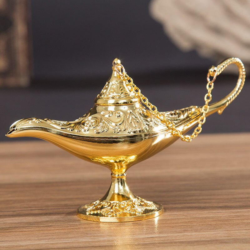 Classic Rare Hollow Legend Aladdin Magic Genie Lamps Incense Burners Metal 12cm(4.7")Retro Wishing Oil Lamp Home Decor Gift